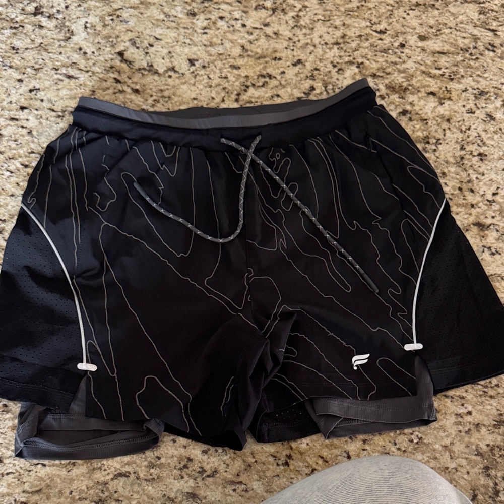 Fabletics Charcoal Shorts with Light Stripes